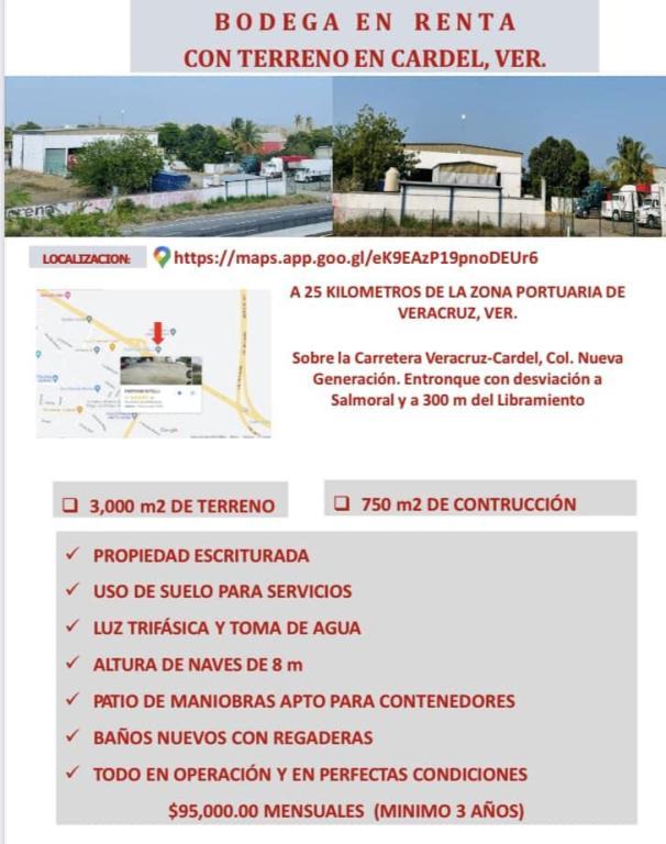 ESPECTACULAR BODEGA EN RENTA O VENTA EN CARDEL en José Cardel - Imagen 1