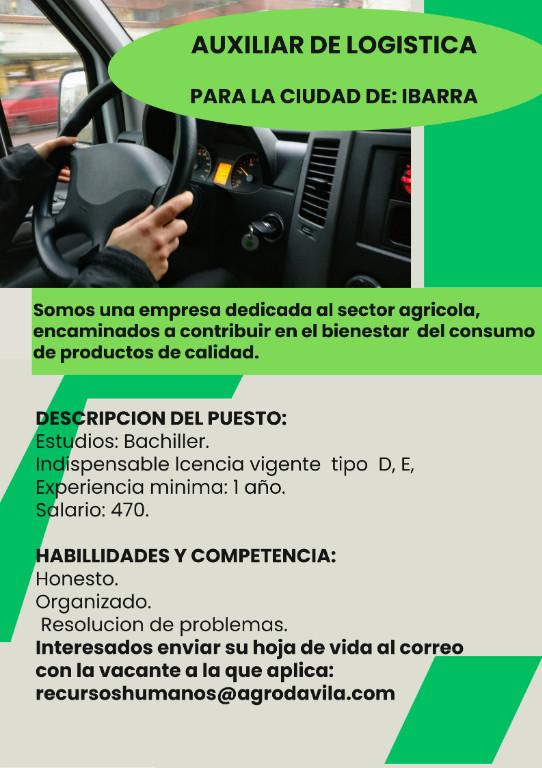 AUXILIAR DE BODEGA CON LICENCIA PROFESIONAL PARA IBARRA en Ecuador - Imagen 1