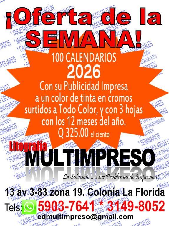 CALENDARIOS COMERCIALES DE PARED 2026 en Guatemala - Imagen 1