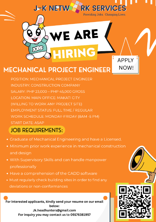 Mechanical Project Engineer | Direct Hiring in Taytay - Image 1