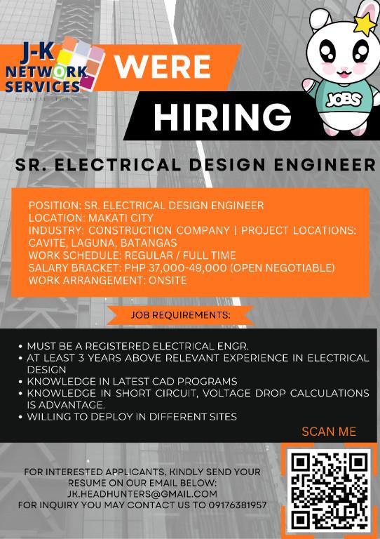 Sr. Electrical Design Engineer| Willing to work in Project Sites in Paco - Image 1