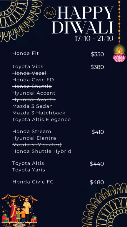 DEEPAVALI 2025 CAR RENTAL PACKAGE in Boon Lay - Image 1