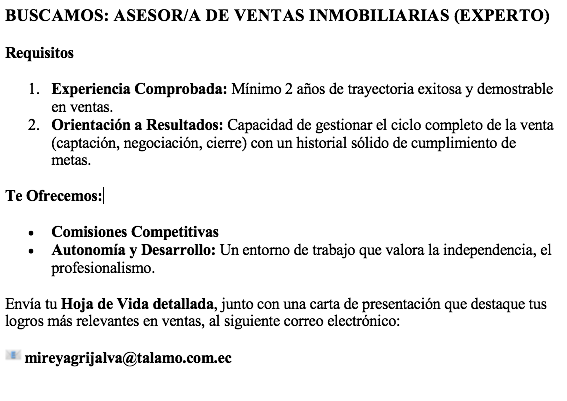 BUSCAMOS ASESOR/A DE VENTAS en Ecuador - Imagen 1