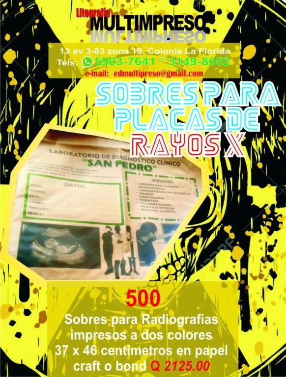 SOBRES PLACAS RAYOS X PARA LABORATORIOS en Guatemala - Imagen 1