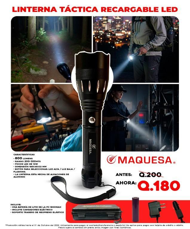 LINTERNA TÁCTICA RECARGABLE LED MAQUESA 2025 en Guatemala - Imagen 1