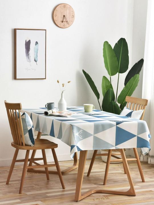 MODERN HOMES Blue & White Geometric Printed Rectangular Table Co in Pune - Image 1