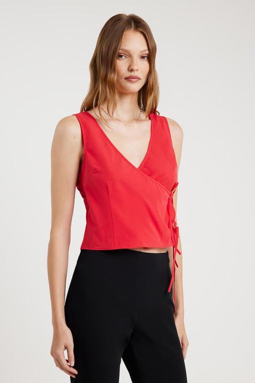 Ode Taylor Poplin Wrap Top Raspberry Red in Dunedin - Image 1