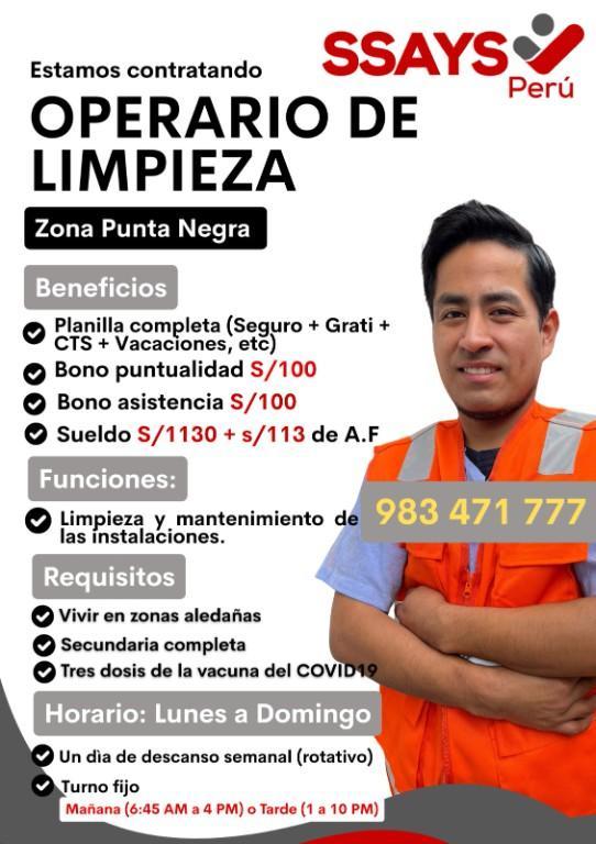 ESTAMOS CONTRATANDO OPERARIOS DE LIMPIEZA EMPRESA FARMACEUTICA en el Callao - Imagen 1