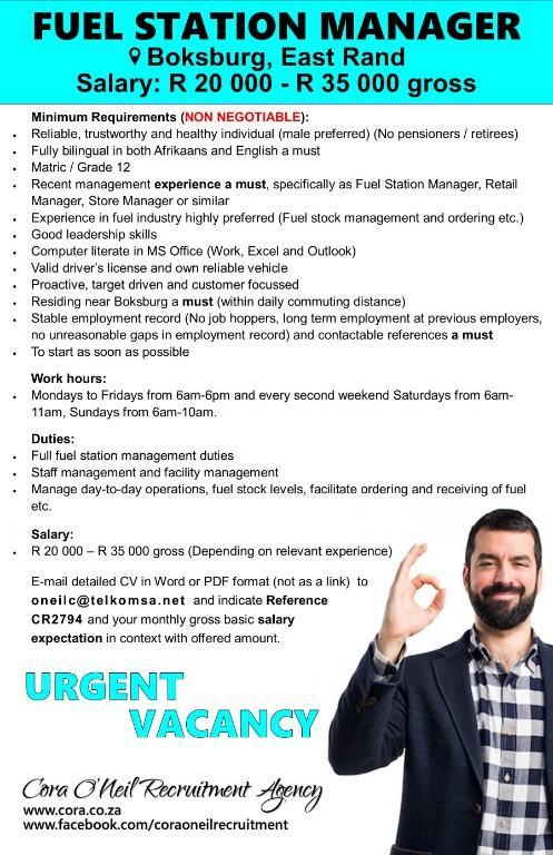 Boksburg, East Rand FUEL STATION MANAGER in Edenvale - Image 1