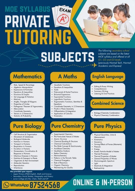 Private Tutor / Tuition (PSLE, O Levels, N Levels, A Levels) in Serangoon - Image 1