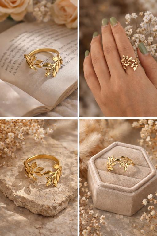 Gold Finish Leaf Design Adjustable Ring in Greater Noida - Image 3