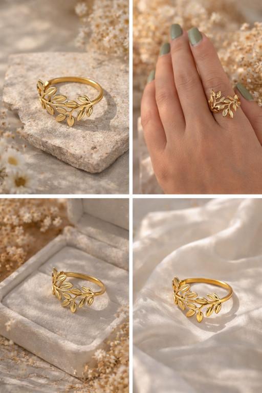 Gold Finish Leaf Design Adjustable Ring in Greater Noida - Image 4