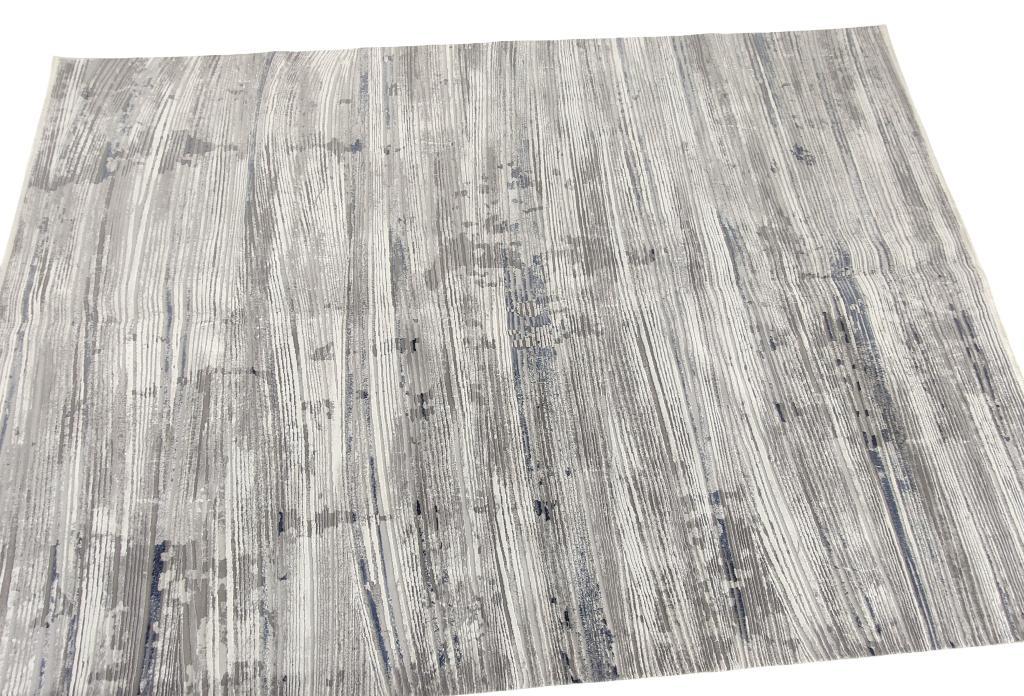 Modern Abstract Area Rug - Grey & Blue Linear Distressed Pattern in Pretoria - Image 5