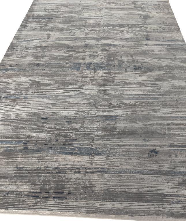 Modern Abstract Area Rug - Grey & Blue Linear Distressed Pattern in Pretoria - Image 6