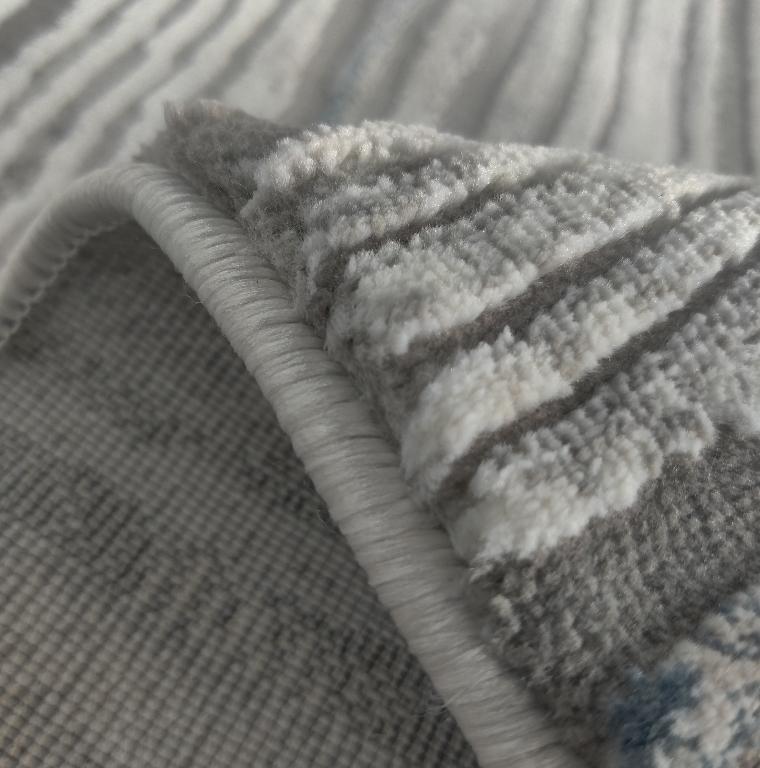 Modern Abstract Area Rug - Grey & Blue Linear Distressed Pattern in Pretoria - Image 7