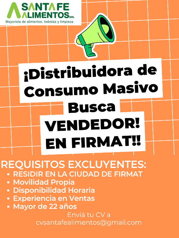 BÚSQUEDA LABORAL FIRMAT – VENDEDOR/A PARA DISTRIBUIDORA en Firmat - Imagen 1