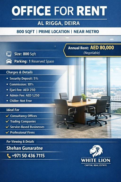 800 Sqft Office for Rent in Al Rigga – Near Metro in United Arab Emirates - Image 1