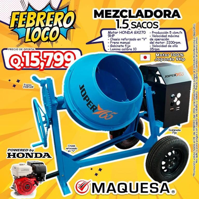 MEZCLADORA 1.5 SACOS 9HP JOPER POTENCIA Y RENDIMIENTO en Guatemala - Imagen 1