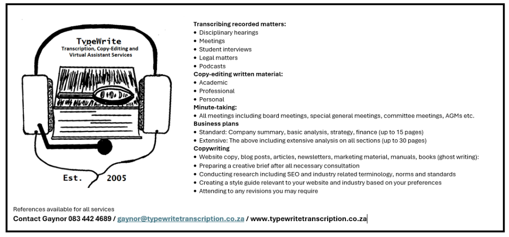 Typewrite Transcription and Editing Services in Germiston - Image 2