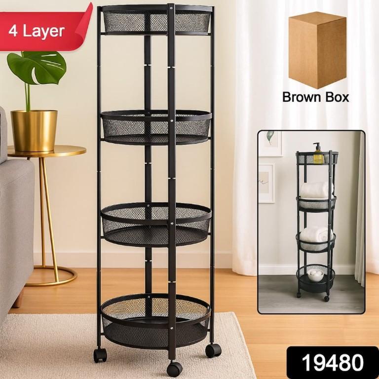 4-Layer Round Metal Mesh Storage Organizer Rack With Wheels in New Delhi - Image 1