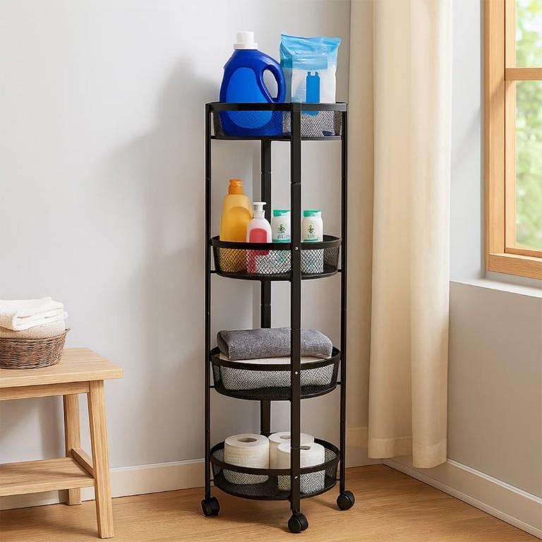 4-Layer Round Metal Mesh Storage Organizer Rack With Wheels in New Delhi - Image 4