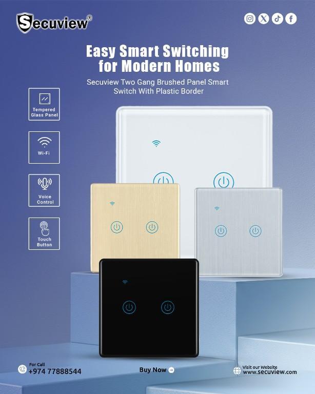 Secuview Two Gang Brushed Panel Smart Switch With Plastic Border in United States - Image 1