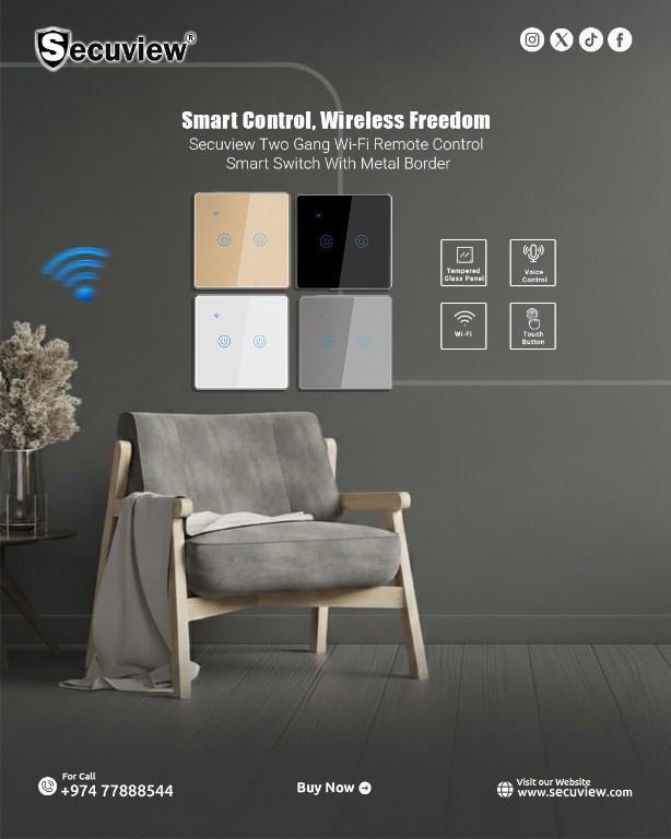 Secuview Two Gang Wi-Fi Remote Control Smart Switch With Metal B in Lincoln - Image 1