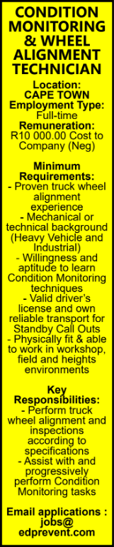Condition Monitoring and Wheel Alignment Technician in South Africa - Image 1