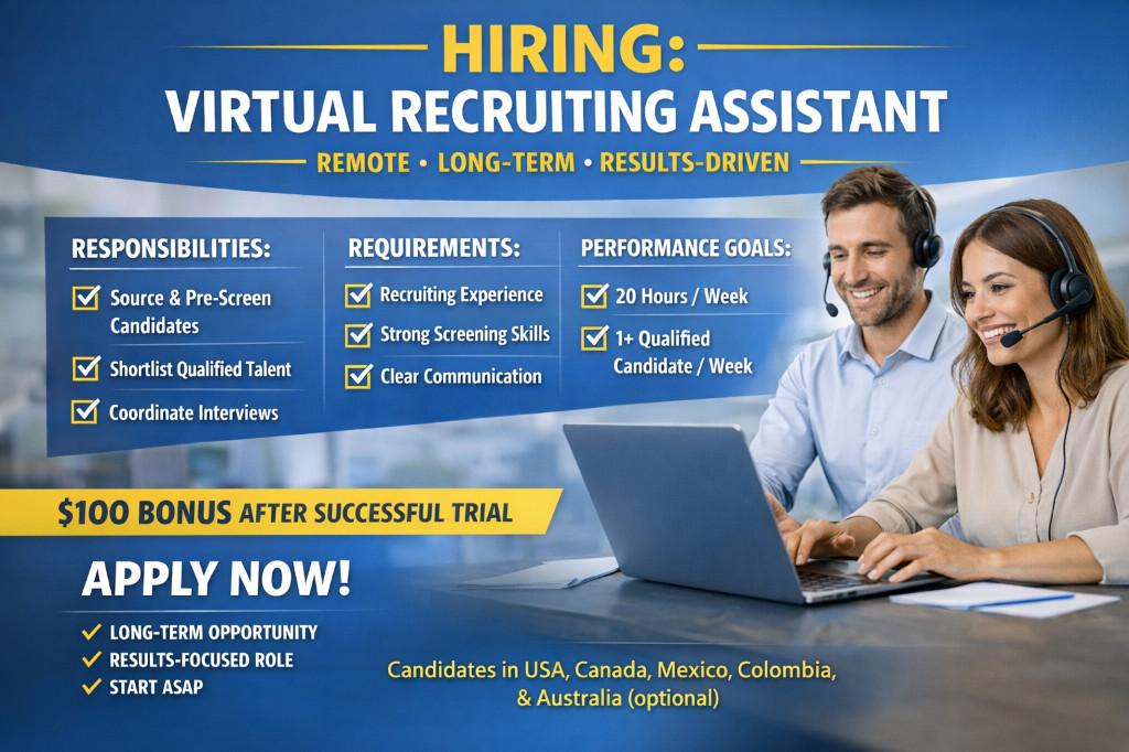 Experienced Virtual Recruiting Assistant — Remote, Part-Time in United States - Image 1