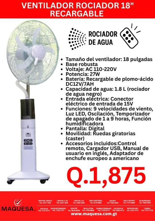 VENTILADOR ROCIADOR 18 RECARGABLE Marzo en Guatemala - Imagen 1
