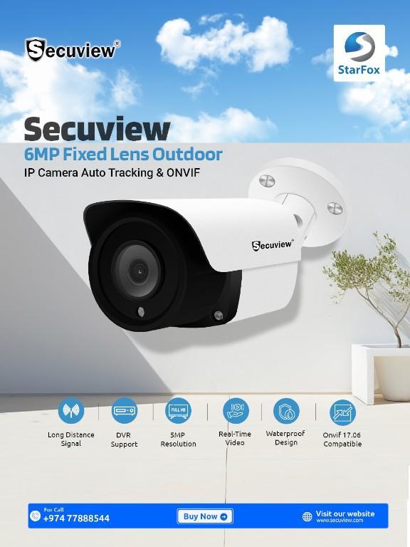 Secuview 6MP Fixed Lens Outdoor IP Camera Auto Tracking & ONVIF. in United States - Image 1