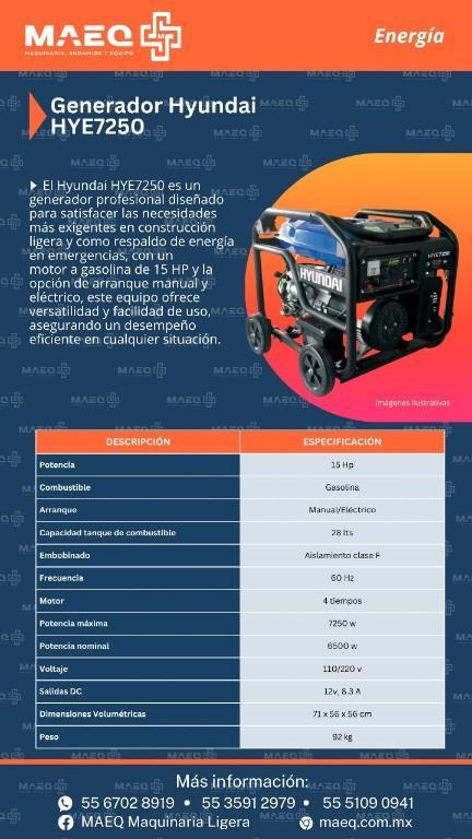 contamos con Generador portátil marca Hyundai mod hye7250 en Atizapán de Zaragoza - Imagen 1