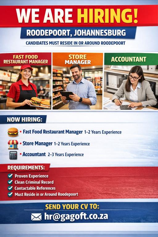 Store Manager , Accountant , Fast Food Restaurant in Krugersdorp - Image 1