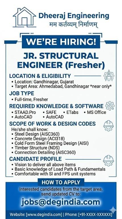 Jr. Structural Engineer (Fresher) in Ahmedabad - Image 1
