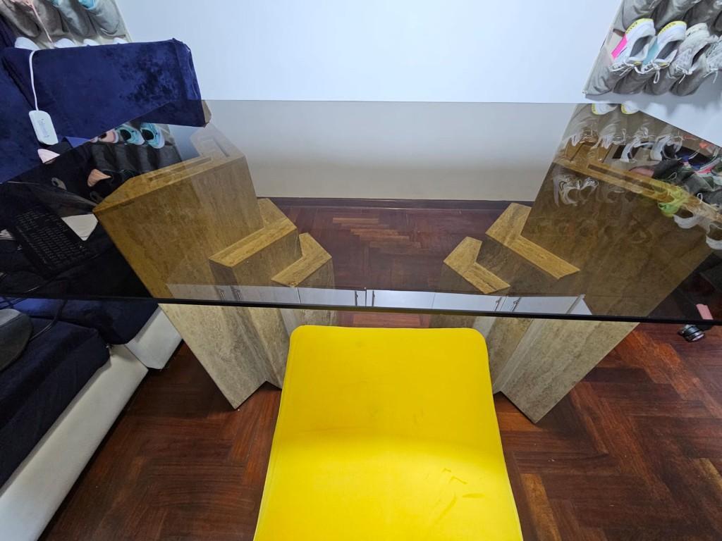 MESA DE COMEDOR VINTAGE — VIDRIO TEMPLADO + BASES DE MÁRMOL en Lima - Imagen 1