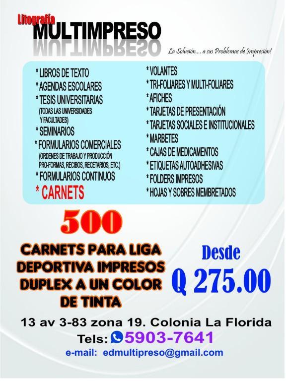 CARNETS PARA LIGAS DEPORTIVAS en Guatemala - Imagen 1