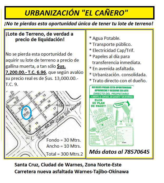 OFERTÓN DE LOTES DE TERRENOS en Warnes - Imagen 1