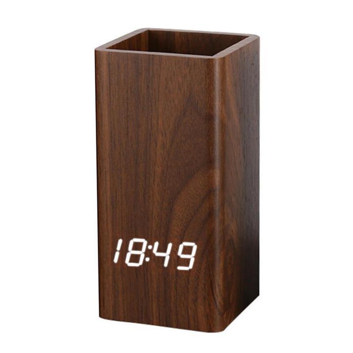 Creative Wooden Pen Holder Clock USB Voice Control Digital … in Mackay - Image 1