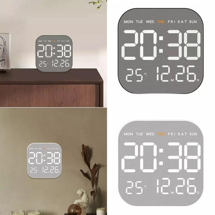 Remote Control Digital Wall Clock LED Alarm Clock Metal … in Mackay - Image 1