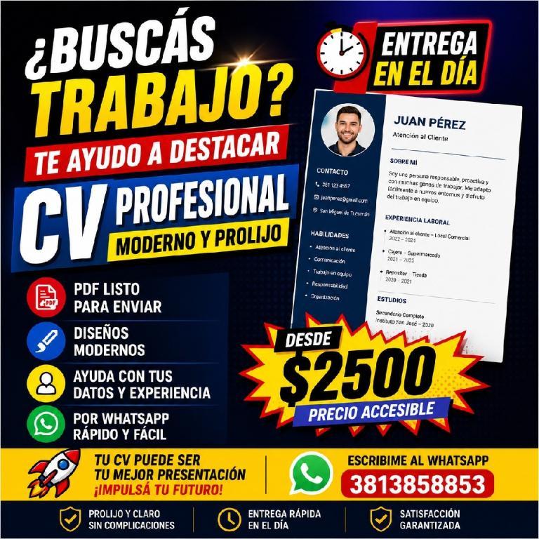 CV PROFESIONAL EN HORAS | DESDE 2500 en Yerba Buena - Imagen 1