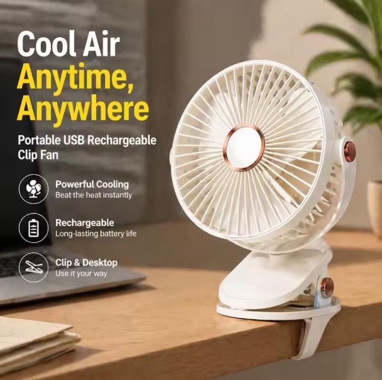 New Circulating Fan Desktop Clip Fan USB Rechargeable Multiscene in Balwyn - Image 1
