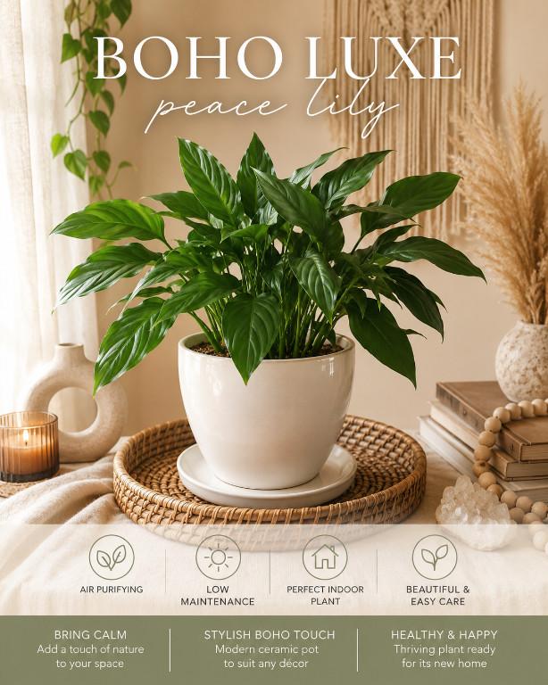 Boho Luxe Peace Lily in Designer Pot – Indoor Statement Plant Dé in Sydney - Image 1