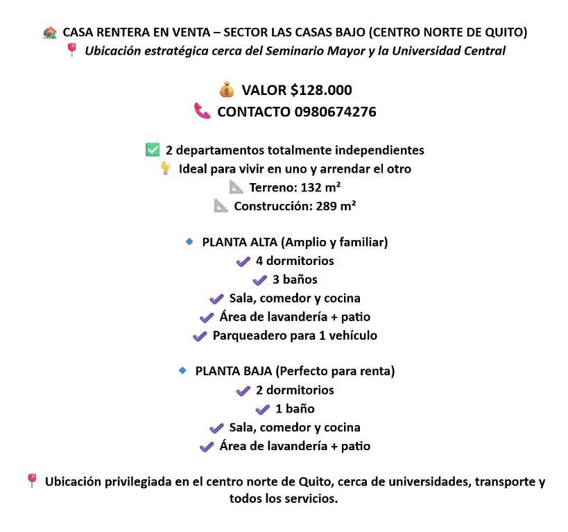 CASA RENTERA EN VENTA – SECTOR LAS CASAS BAJO (Seminario Mayor) en Quito - Imagen 2