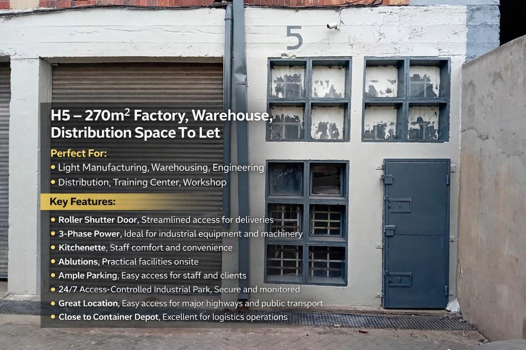 H5 – 270m² Factory, Warehouse, Distribution Space To Let in Johannesburg - Image 1