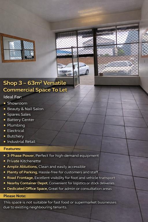 Shop 3 – 63m² Versatile Commercial Space To Let in Germiston - Image 1