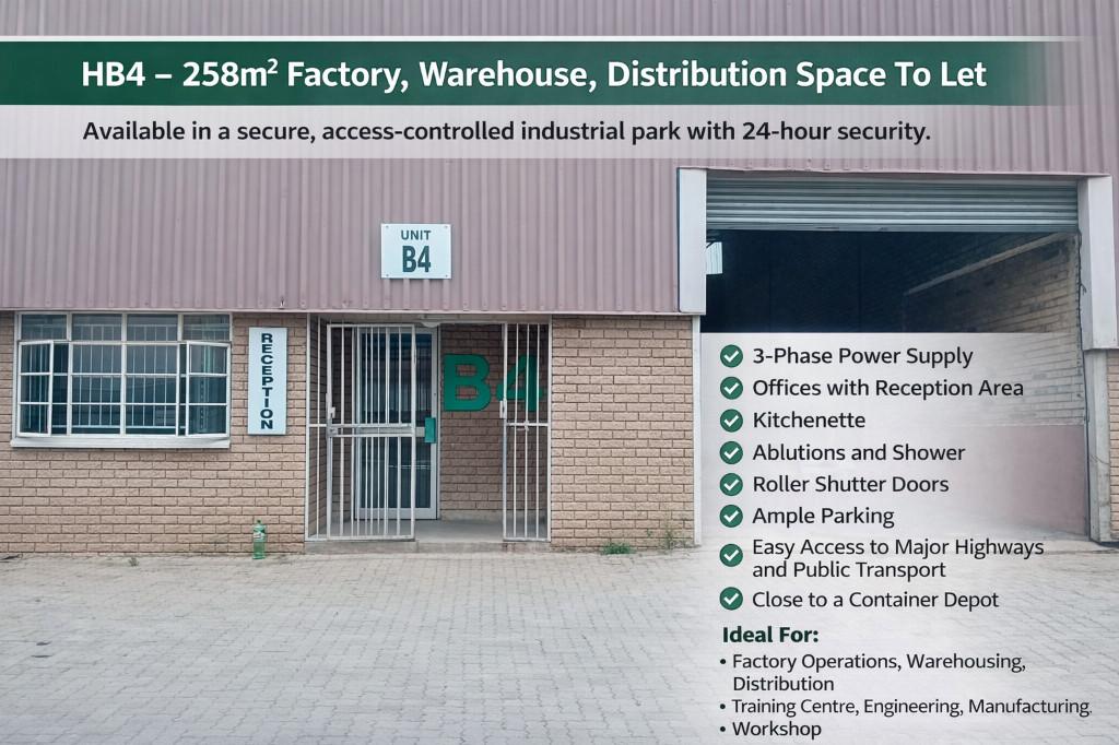 HB4 – 258m² Factory, Warehouse, Distribution Space To Let in Johannesburg - Image 1