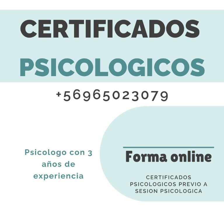 CERTIFICADOS PSICOLOGICOS (PREVIA EVALUACION) en Chile - Imagen 1