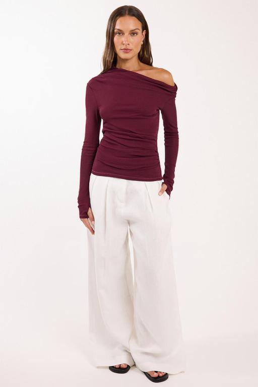 Nude Lucy Rue Mesh Long Sleeve Top Merlot in Manukau - Image 1