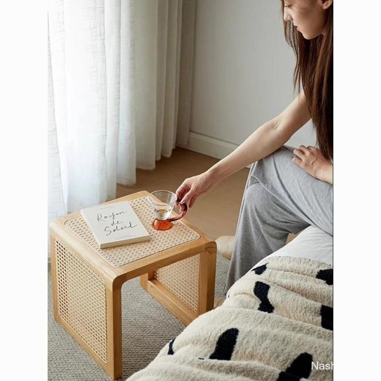 Solid Wood Rattan Square Stool Sofa Corner, Bedside Table … in North-Eastern Islands - Image 1