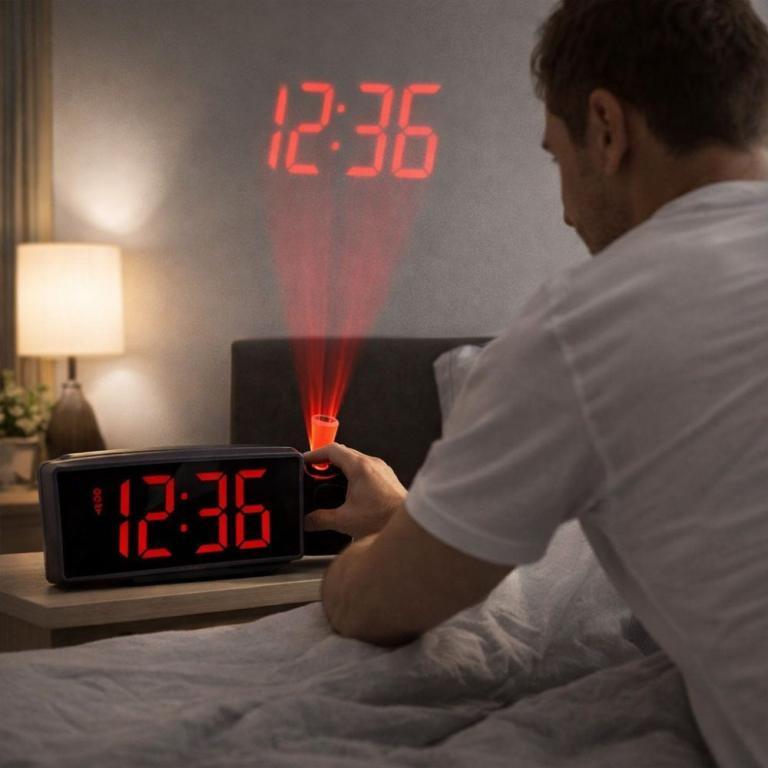 AUGUSTINEXH LED Alarm Clock, Calendar Display 180° Rotating … in Geylang - Image 1